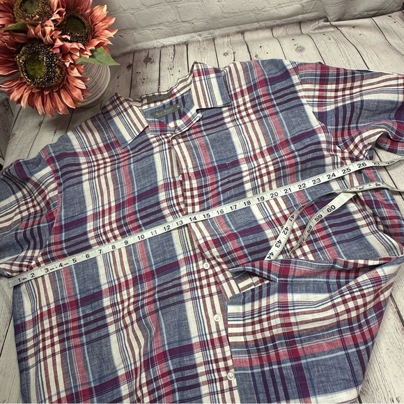 Daniel Cremieux Blue Red plaid Casual 100% linen Button Down Shirt sz XL - Picture 5 of 6